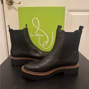 Sam Edelman Laguna Chelsea Waterproof Black Leather Ankle Boots 8.5 NEW In Box